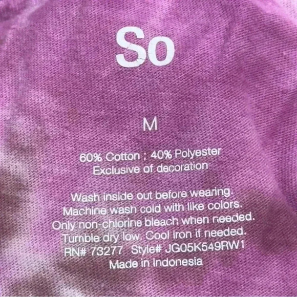 So Unisex Tie Dye Long Sleeve Crew Neck Shirt Cotton Polyester Blend Medium - Picture 3 of 3